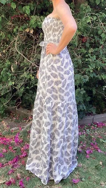Kala Tropical Print Smocked Maxi Dress