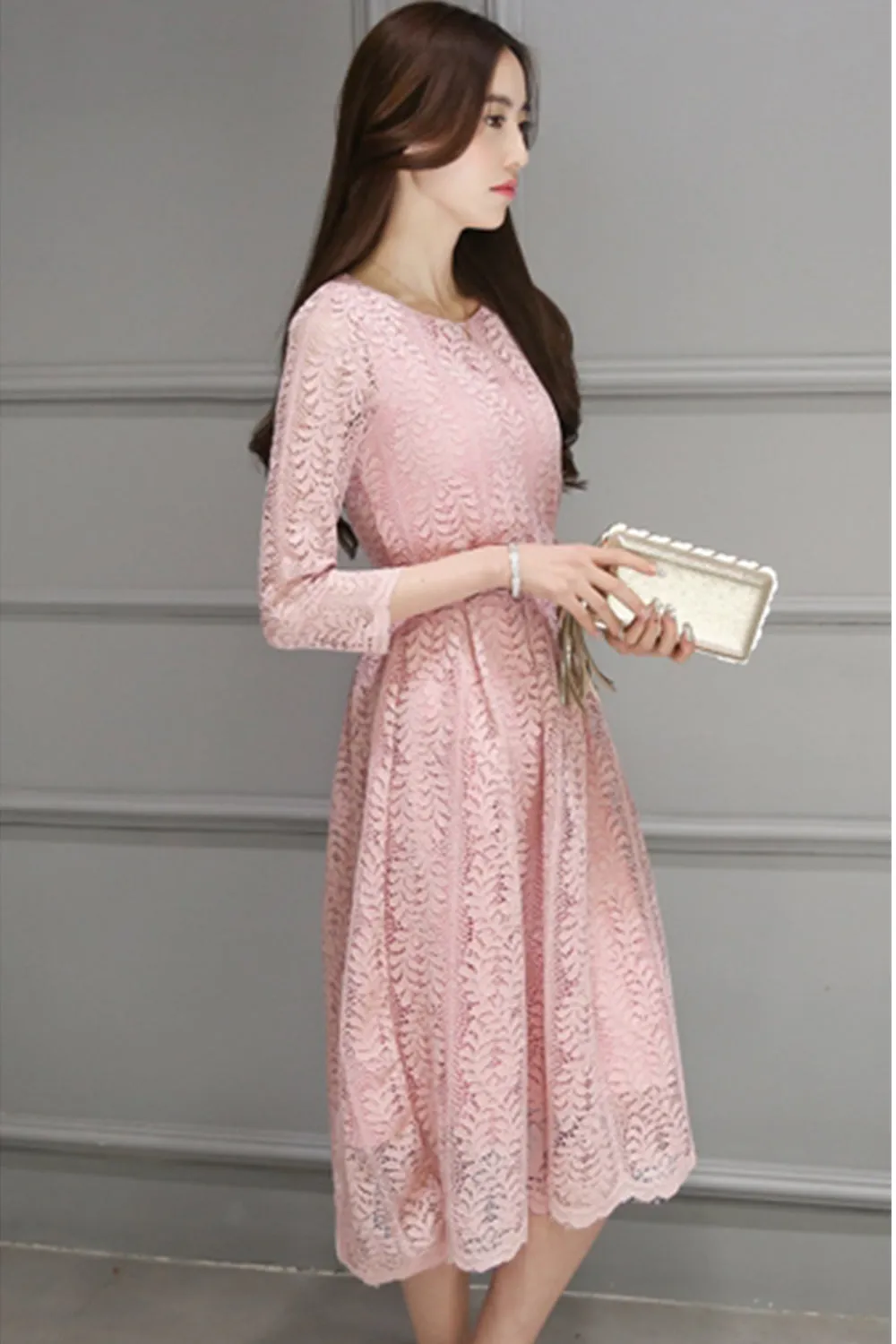 Ketty More Women Decorated Fern Leaves Lace Dress-KMWD471