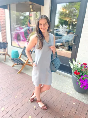 Light Blue Tencel Raw Hem Sleeveless Dress
