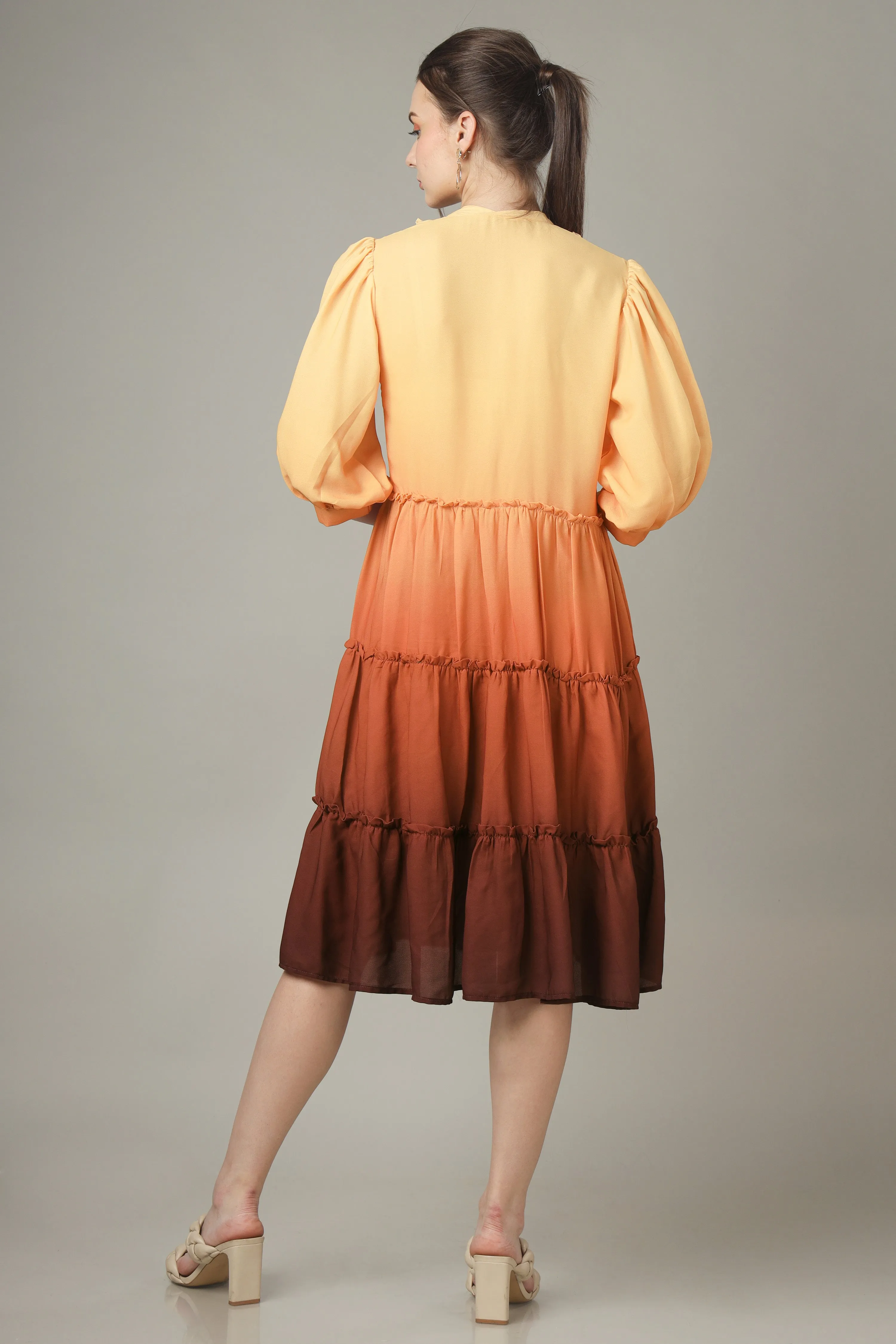 Light Orange Floral Button Down Tiered Shirt Dress