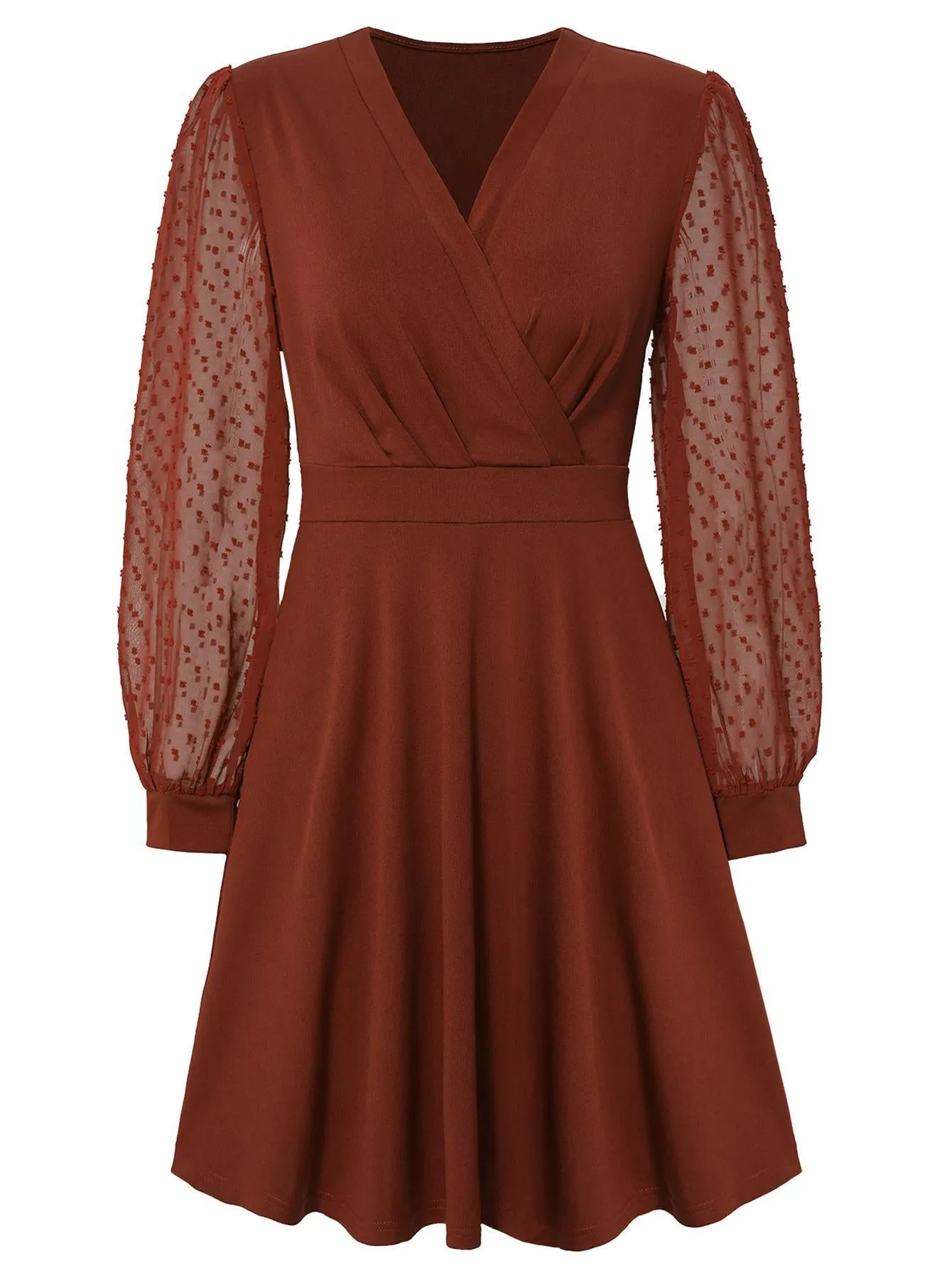 Long Sleeve V-neck Lace Sleeve Elegant Solid Color Embroidered Dress