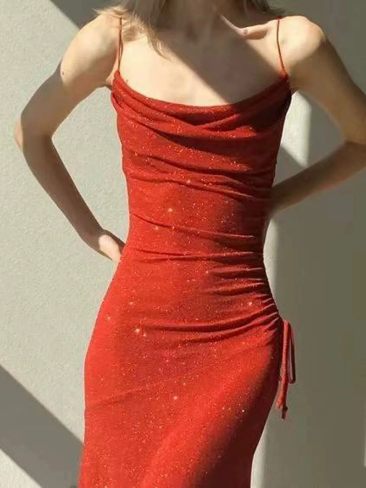 Mermaid red sparkly dress elegant long evening party dress       S5983