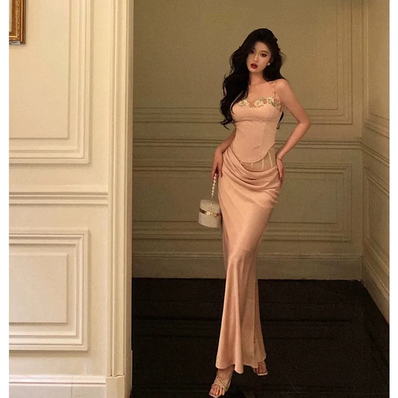 New pink sexy embroidered suspender top   skirt two-piece suit for women     S5542
