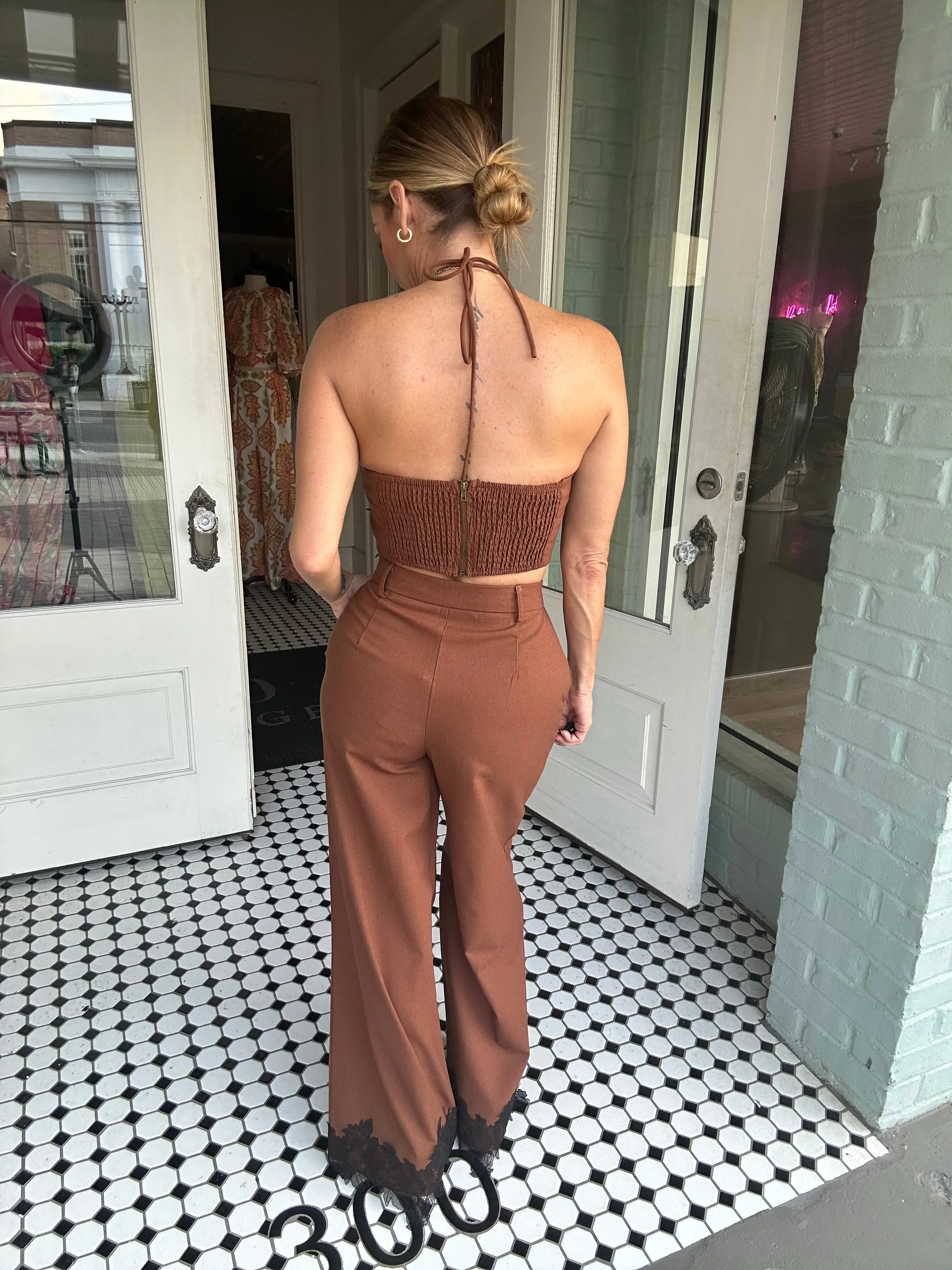 Nova Lace Trim Hem Wide Leg Pants