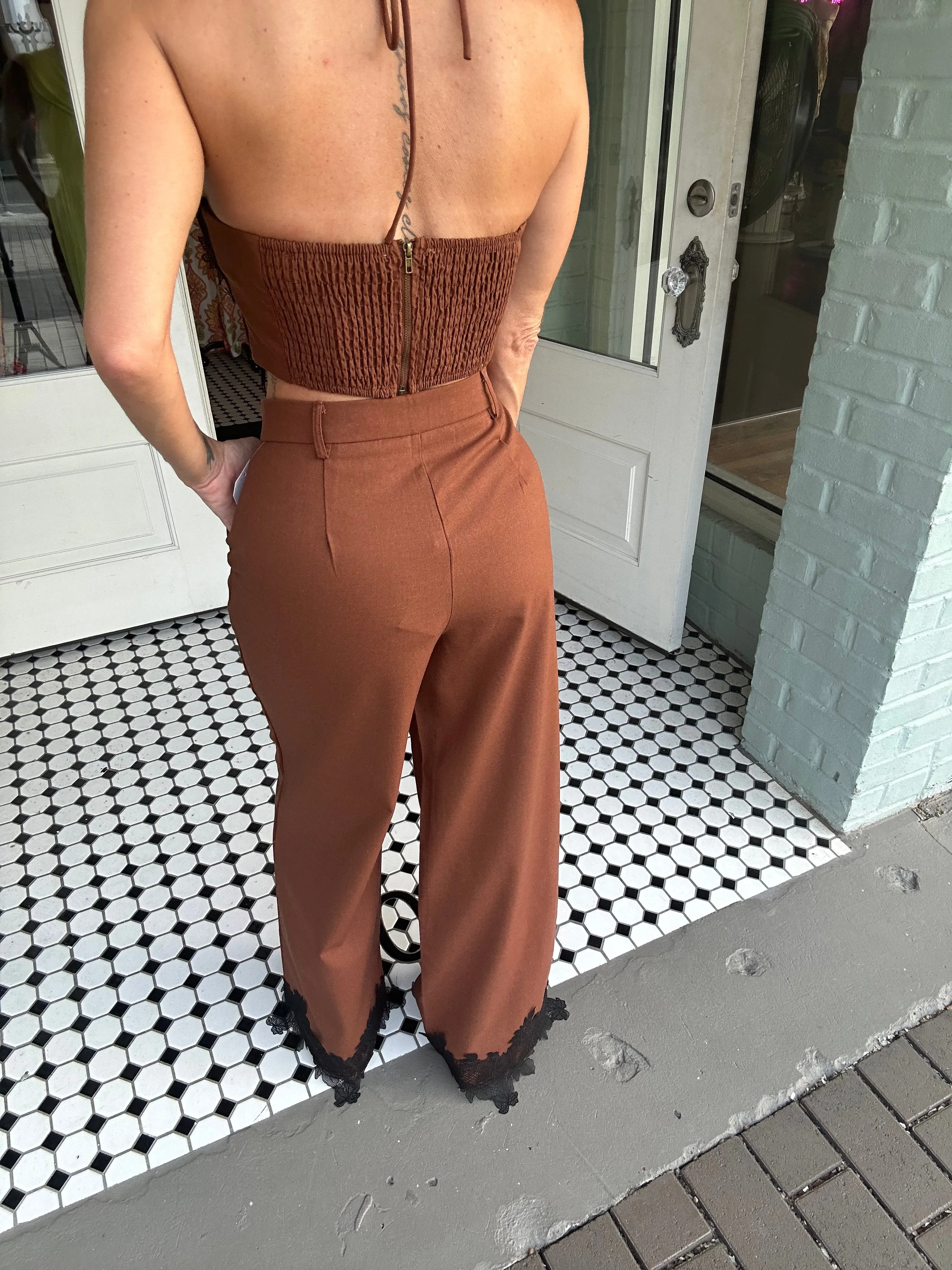 Nova Lace Trim Hem Wide Leg Pants