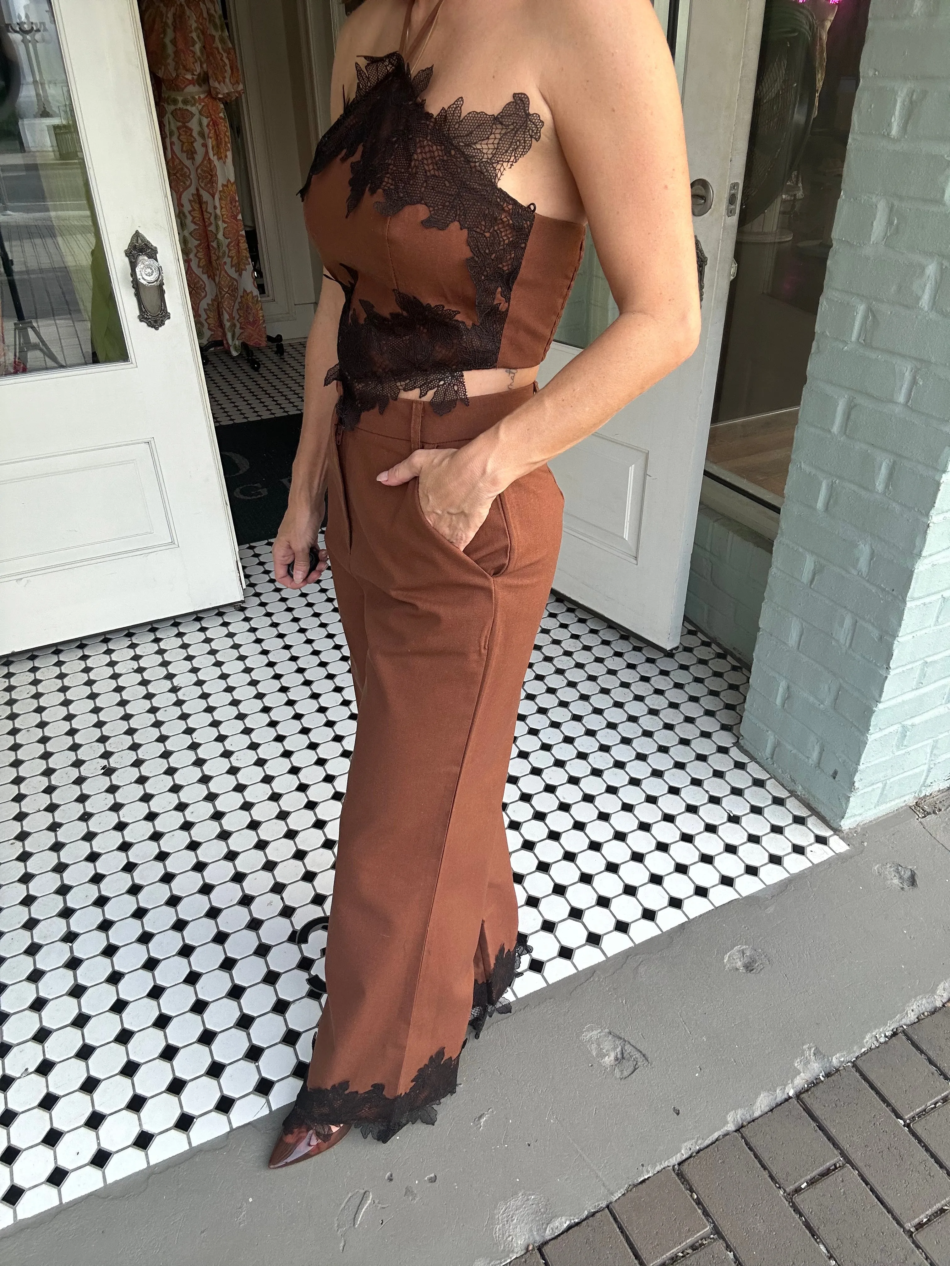 Nova Lace Trim Hem Wide Leg Pants