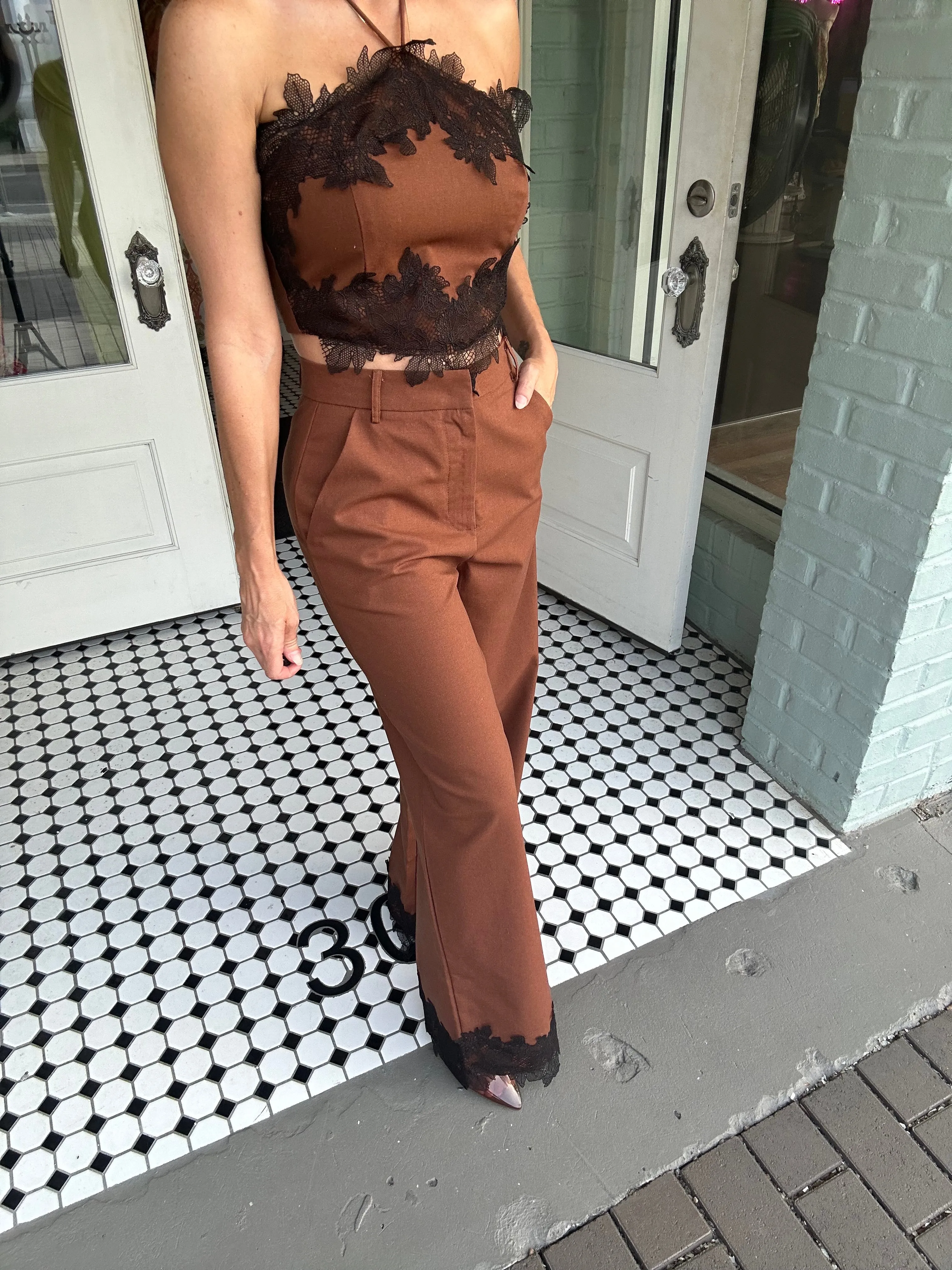 Nova Lace Trim Hem Wide Leg Pants