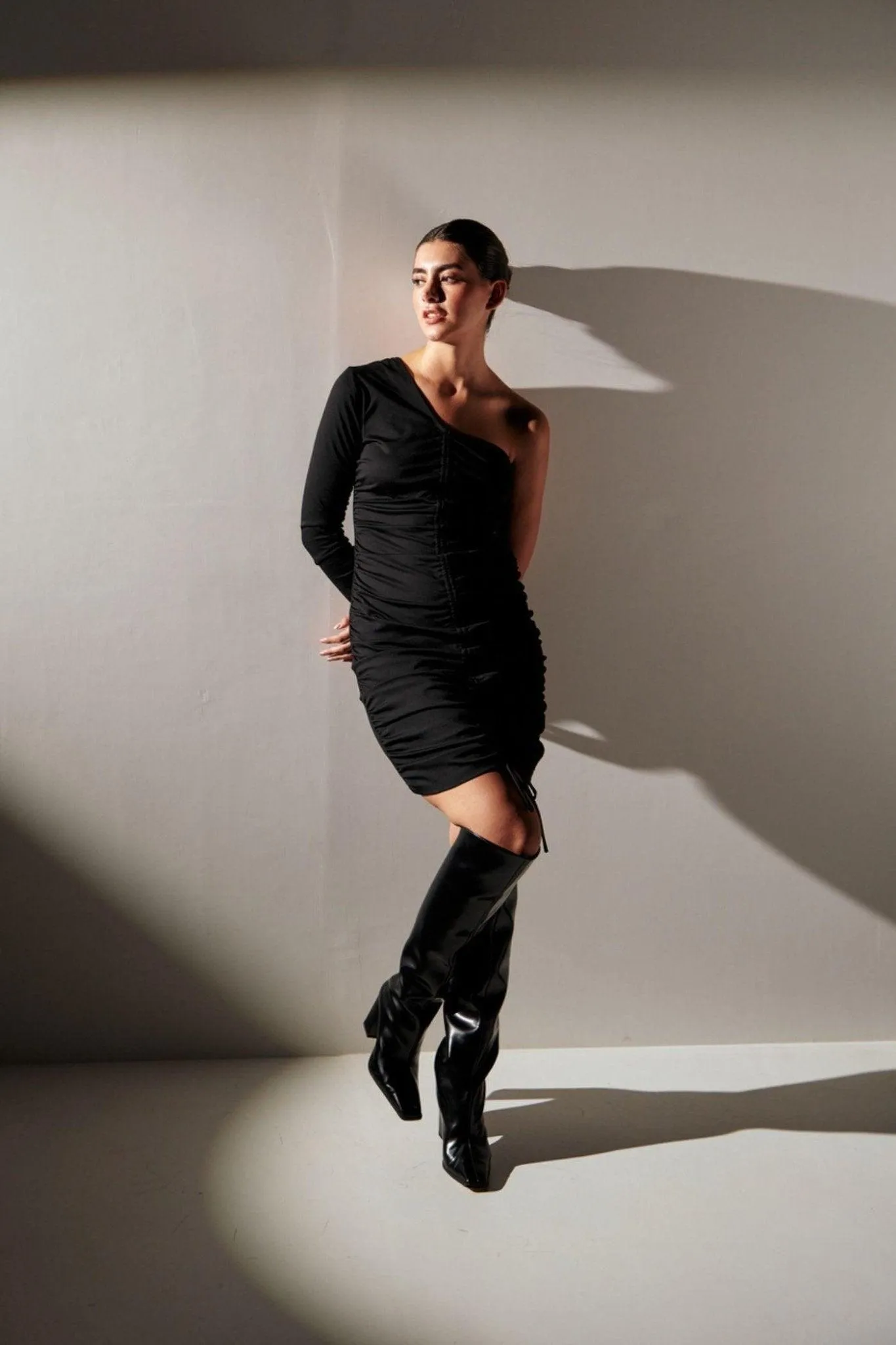 One Shoulder Noir Black Dress