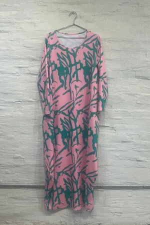 Pink and green long sleeve dress - Vintage/Used