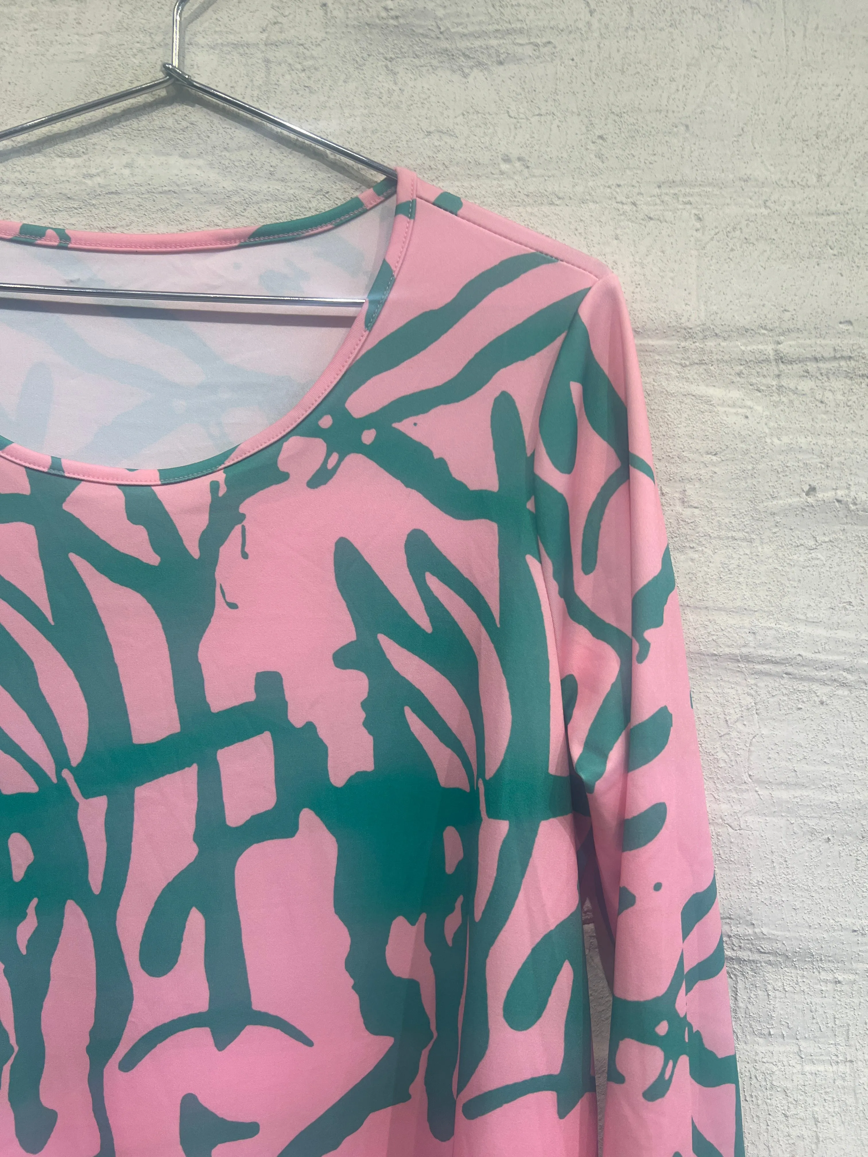 Pink and green long sleeve dress - Vintage/Used