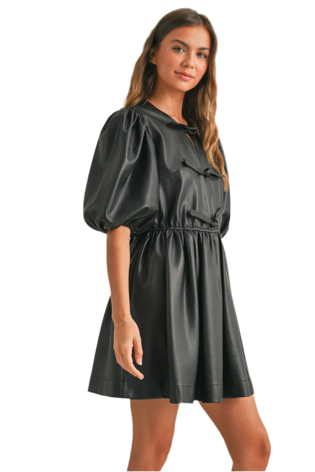 Pleather Tied In Front Mini Dress