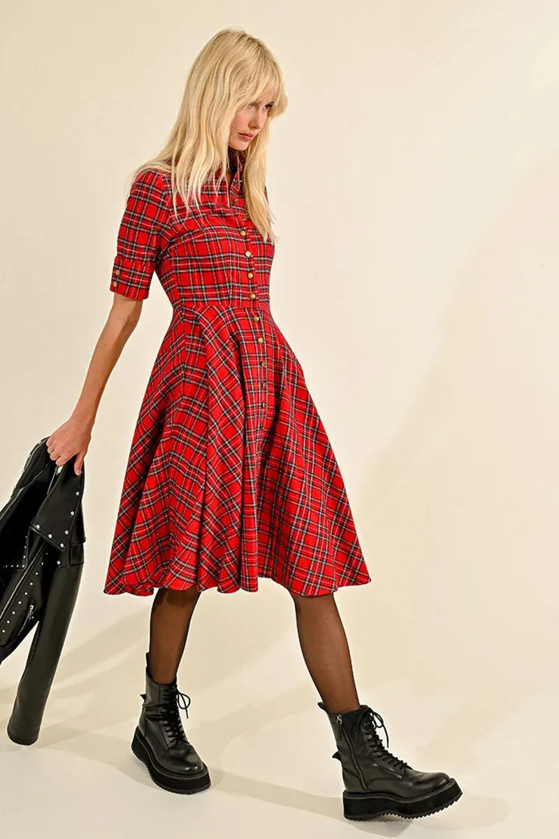 Red Plaid Shirt Dress