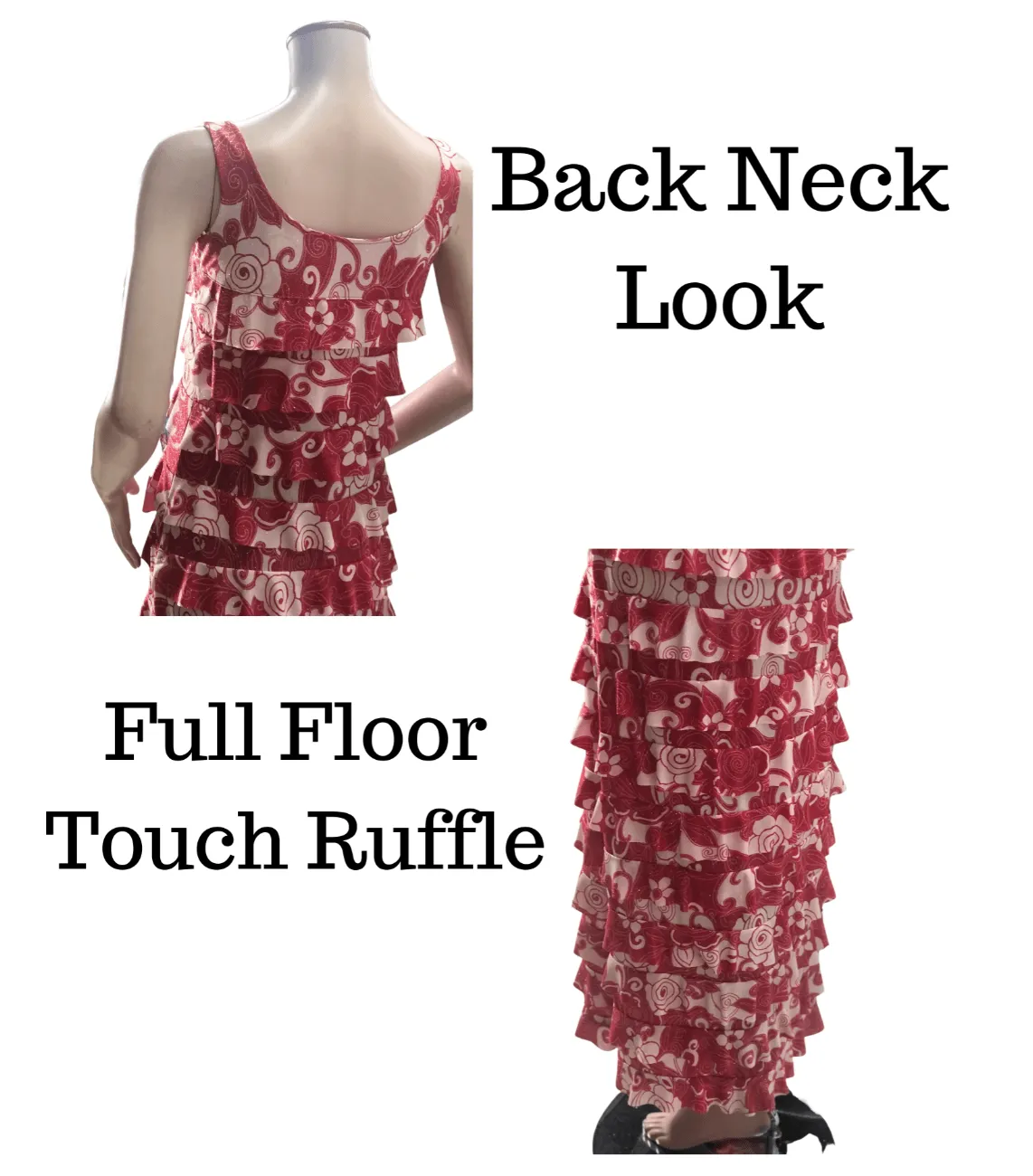 Ruffle Maxi Dress in Brilliant red and white with Glitter print