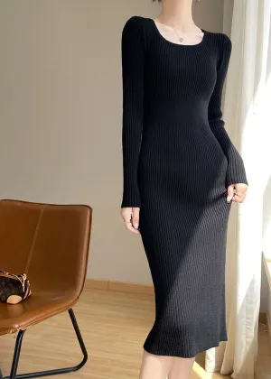 Scoop neck Long Sleeve Knit Dress