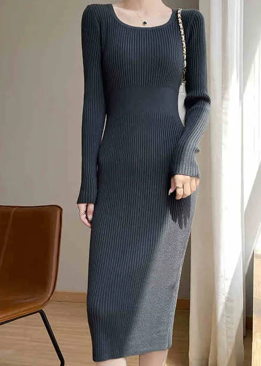 Scoop neck Long Sleeve Knit Dress
