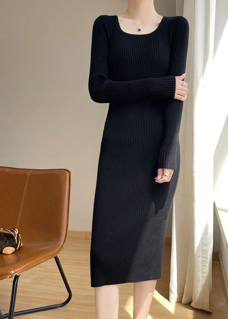 Scoop neck Long Sleeve Knit Dress