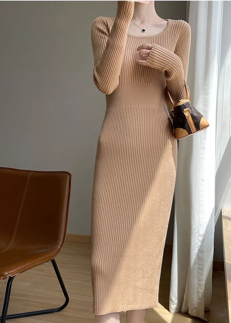 Scoop neck Long Sleeve Knit Dress
