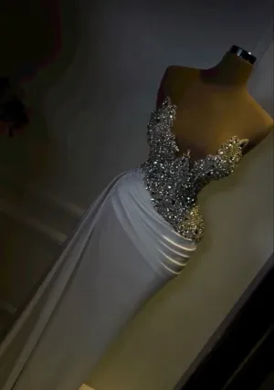 Sheath sexy white dress with diamond evening Dress      fg6777