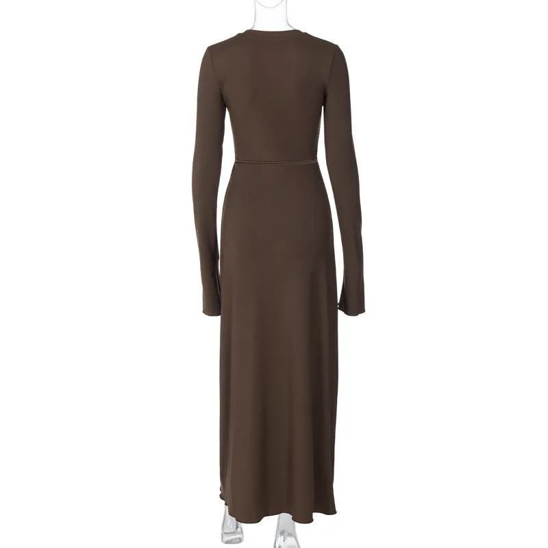 Shirley V Neck Lace-up Long Sleeve Maxi Dress