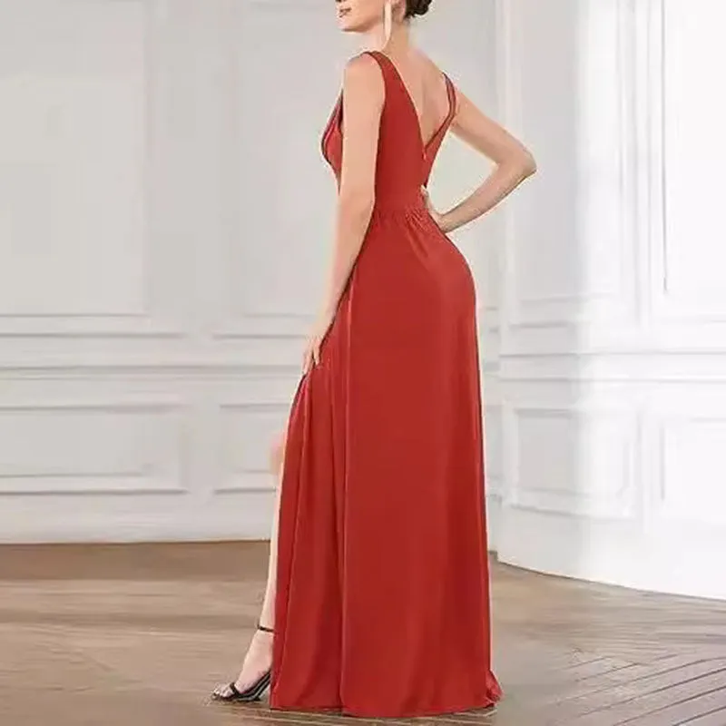 Sleeveless Prom Dress Split Long Bridesmaid Dress Chiffon Maxi Dress