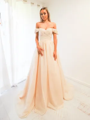 Sparkling light gold tulle princess dress for hire