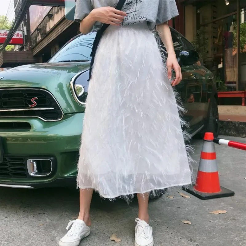 Tassel High-waisted Mesh Maxi Skirt