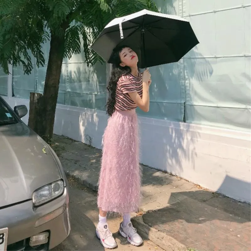 Tassel High-waisted Mesh Maxi Skirt