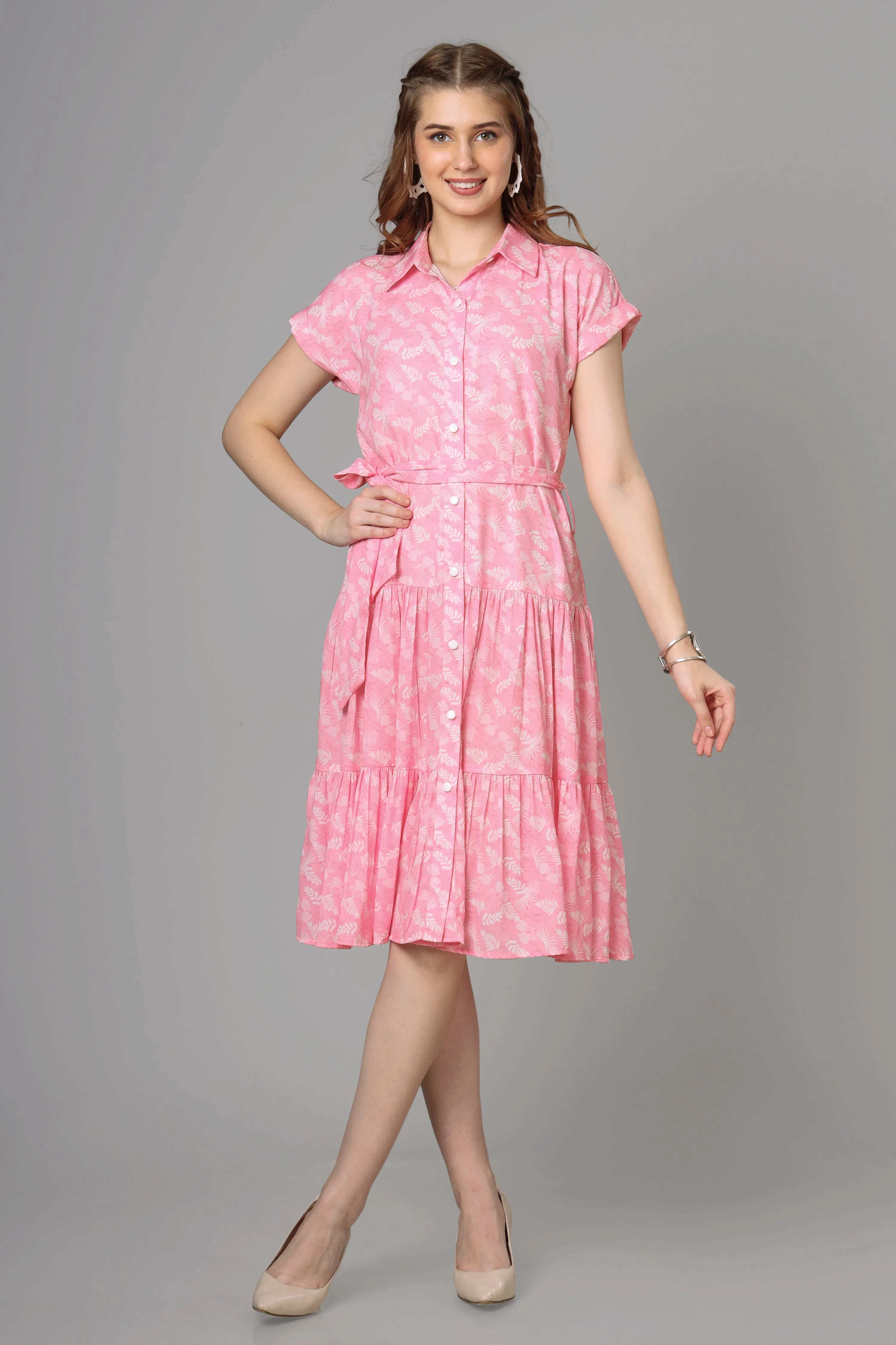 Trendy Floral Shirt Dress For Women