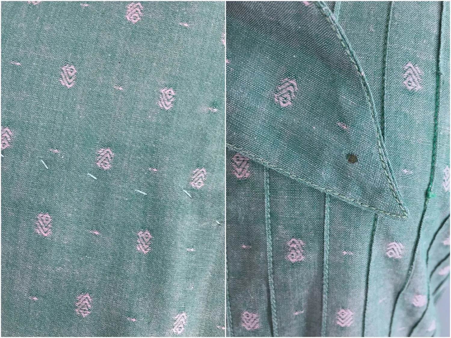 Vintage 1940s Sundress / Green & Pink Cotton
