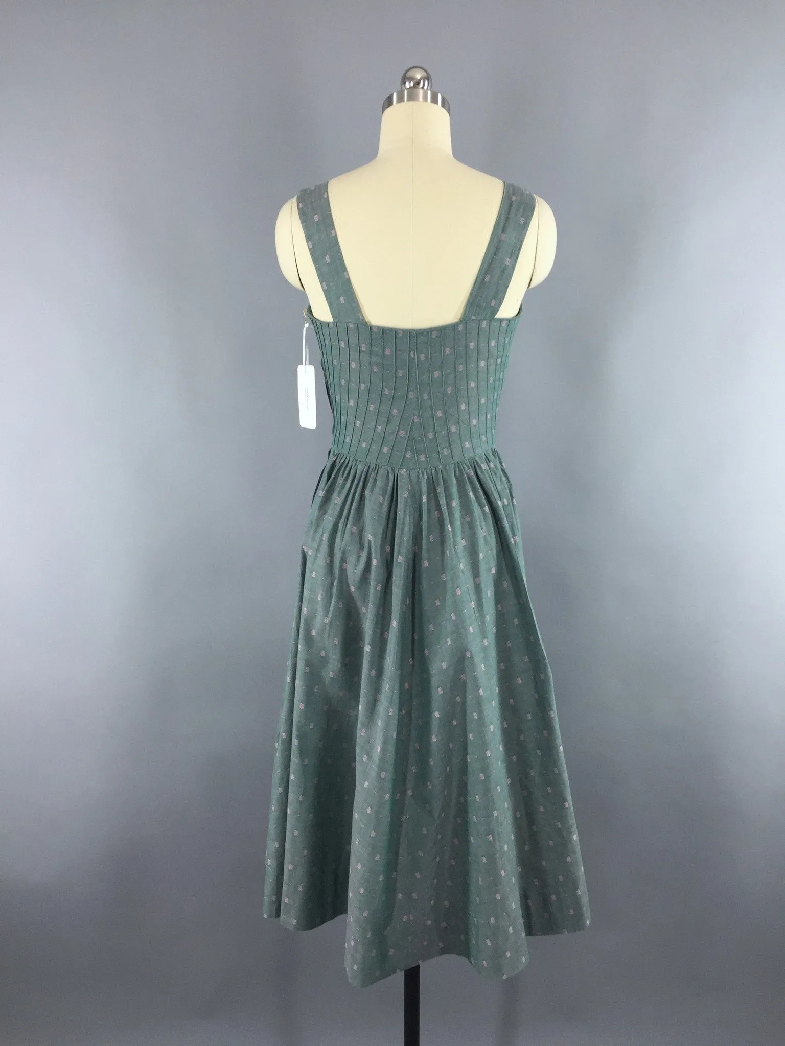 Vintage 1940s Sundress / Green & Pink Cotton