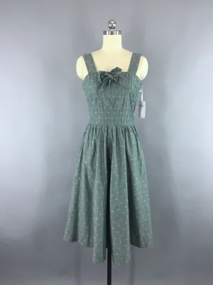 Vintage 1940s Sundress / Green & Pink Cotton