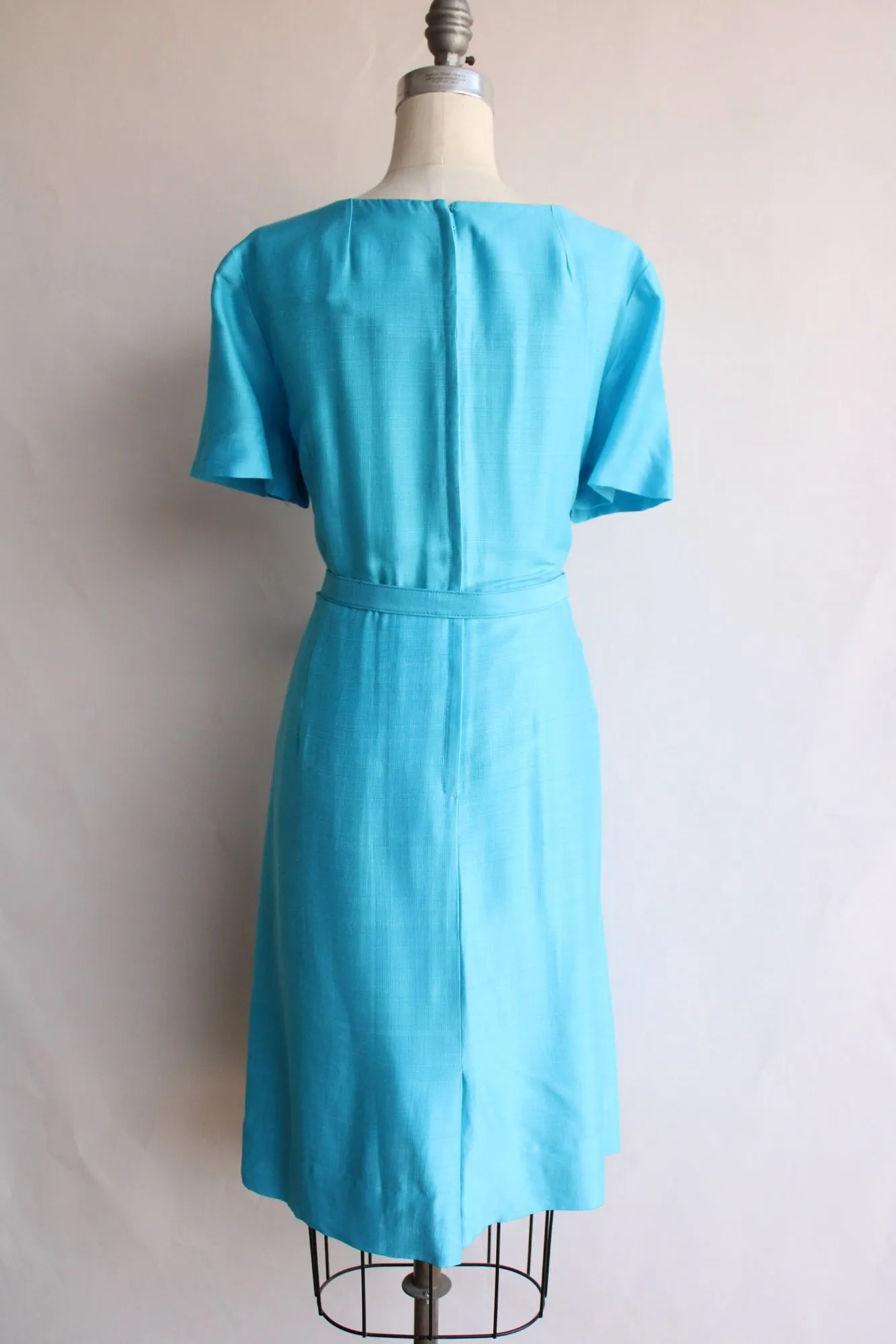 Vintage 1950s 1960s Volup Size Sky Blue Dress with Belt