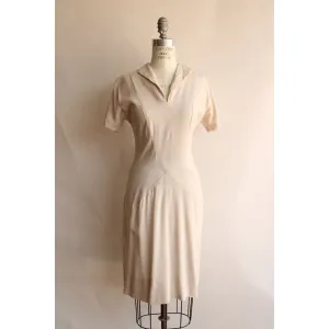 Vintage 1960s Pale Taupe Woven Cotton Dress
