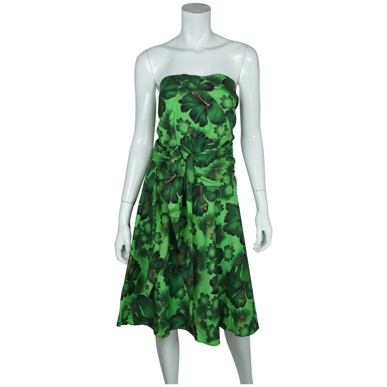Vintage 1960s Strapless Summer Dress Tropical Flower Hawaiian Hibiscus Size M