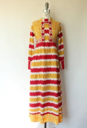Vintage 1970s Red and Yellow Cotton Boho Maxi Dress Vintage 1970s Red and Yellow Cotton Boho Maxi Dress
