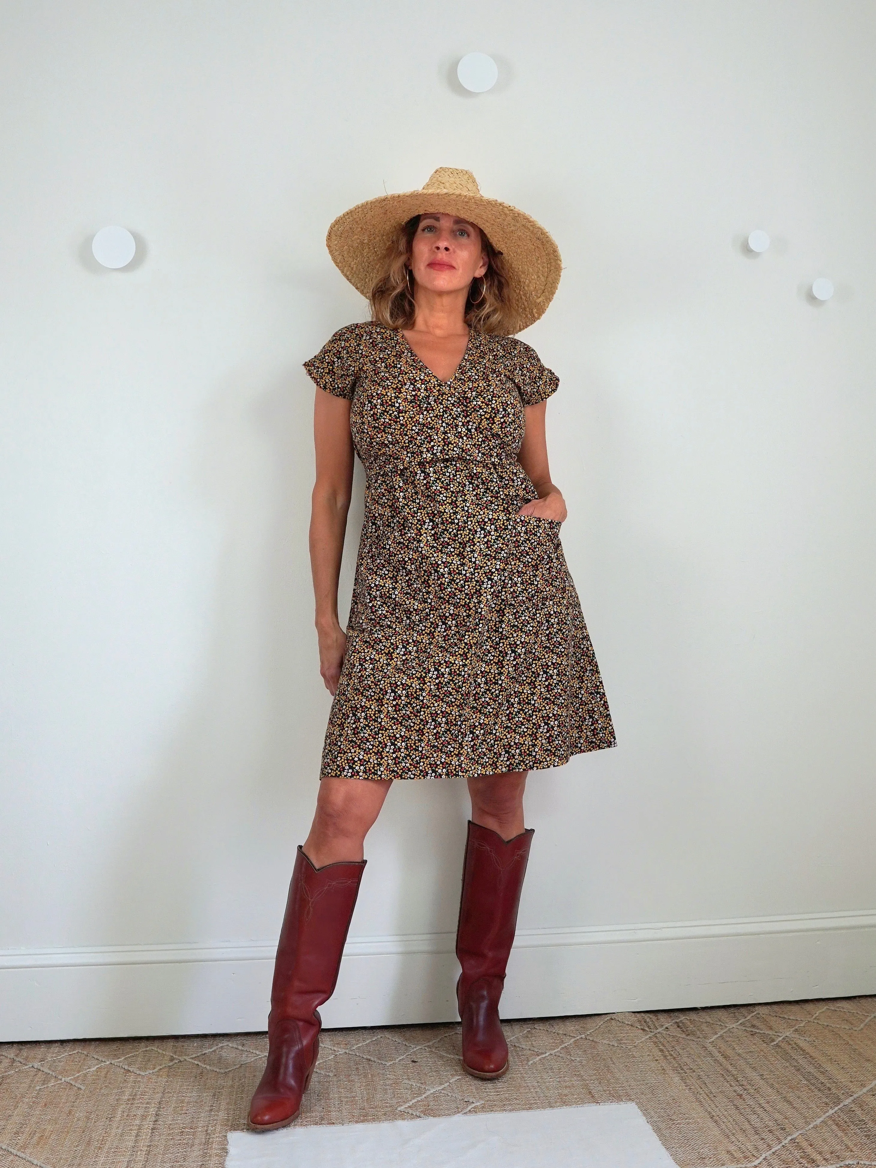 Vintage 70's Cherry Floral Print Dress