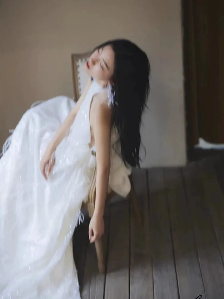 Wedding dress bride banquet halter neck dress    S5872