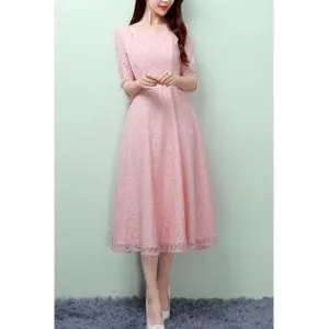 Women Lovely Knee Length Sqaure Neck Slim Waist A-Line Party Evening Dress - C3382JPD