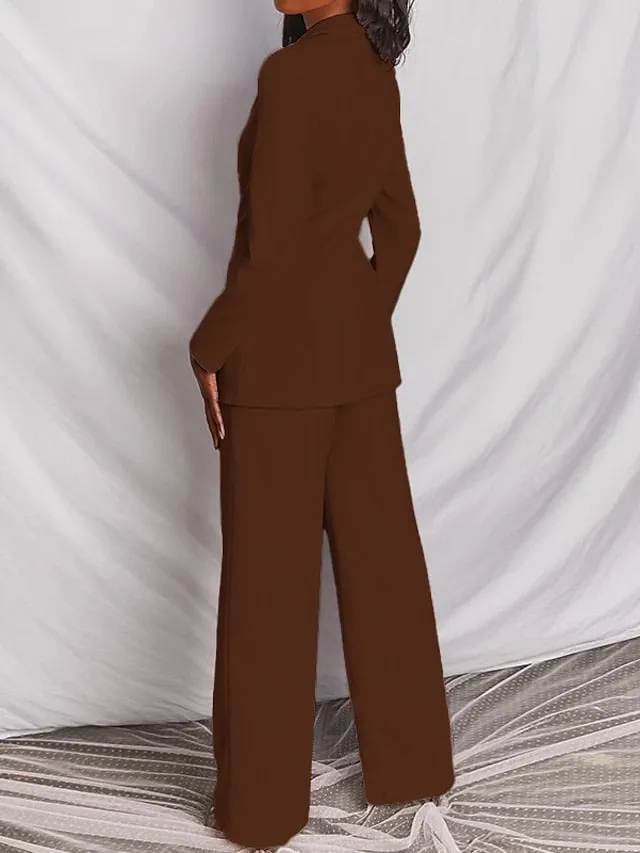 Women's Blazer Office Suit Pants Sets Dress Pants Business Black Yellow Office Daily Solid Color Shirt Collar S M L XL XXL