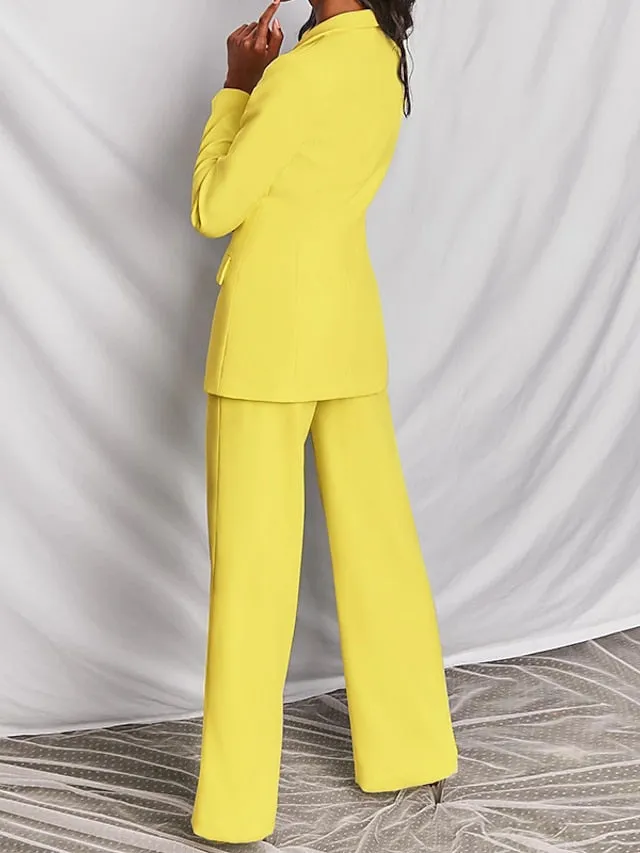 Women's Blazer Office Suit Pants Sets Dress Pants Business Black Yellow Office Daily Solid Color Shirt Collar S M L XL XXL