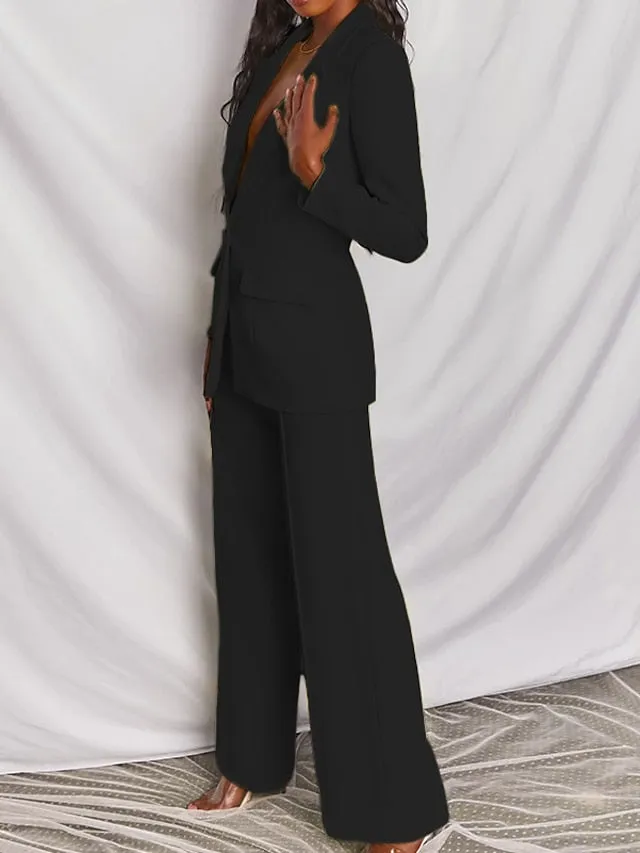 Women's Blazer Office Suit Pants Sets Dress Pants Business Black Yellow Office Daily Solid Color Shirt Collar S M L XL XXL