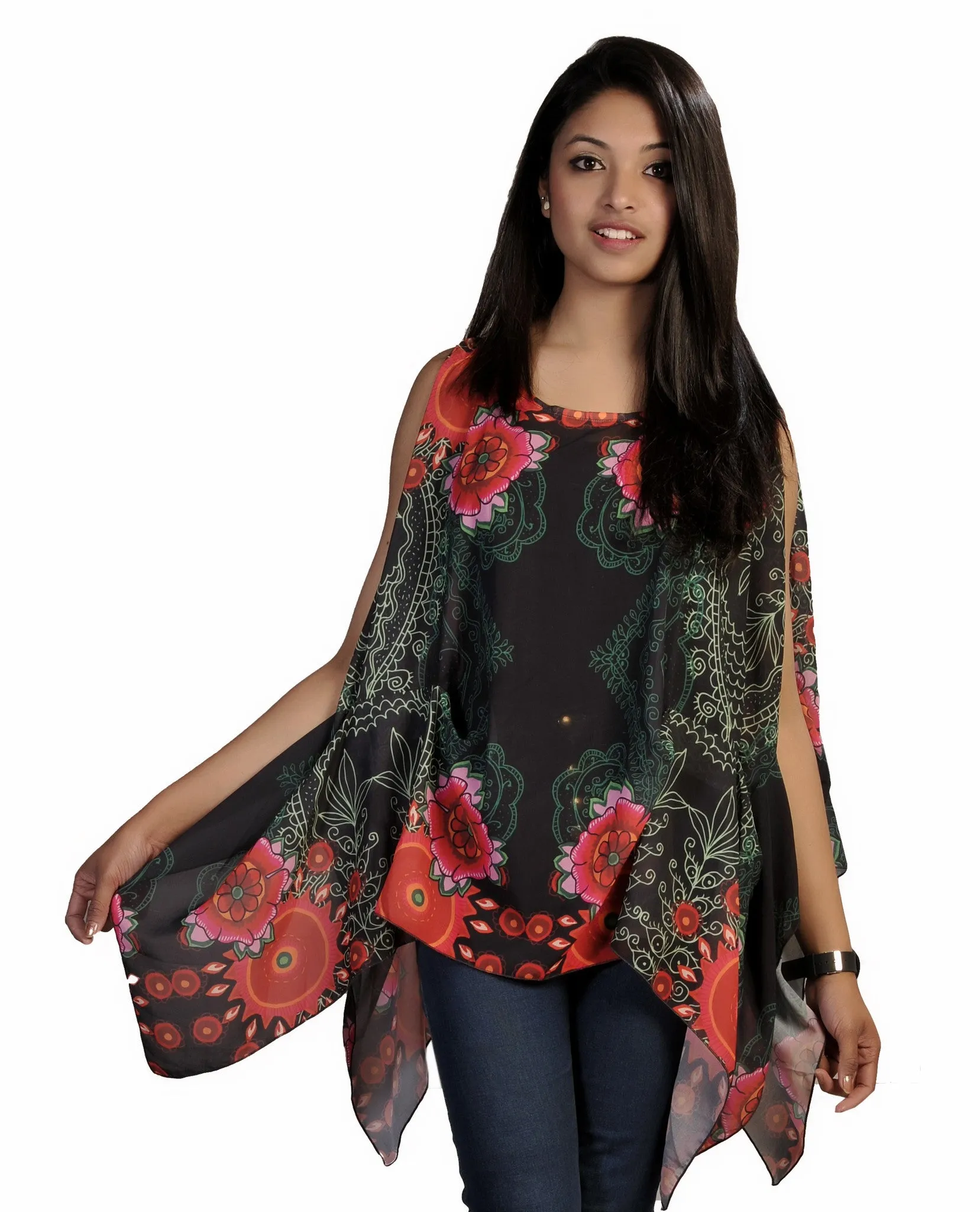 womens-colorful-flower-pattern-soft-pancho-design-dress