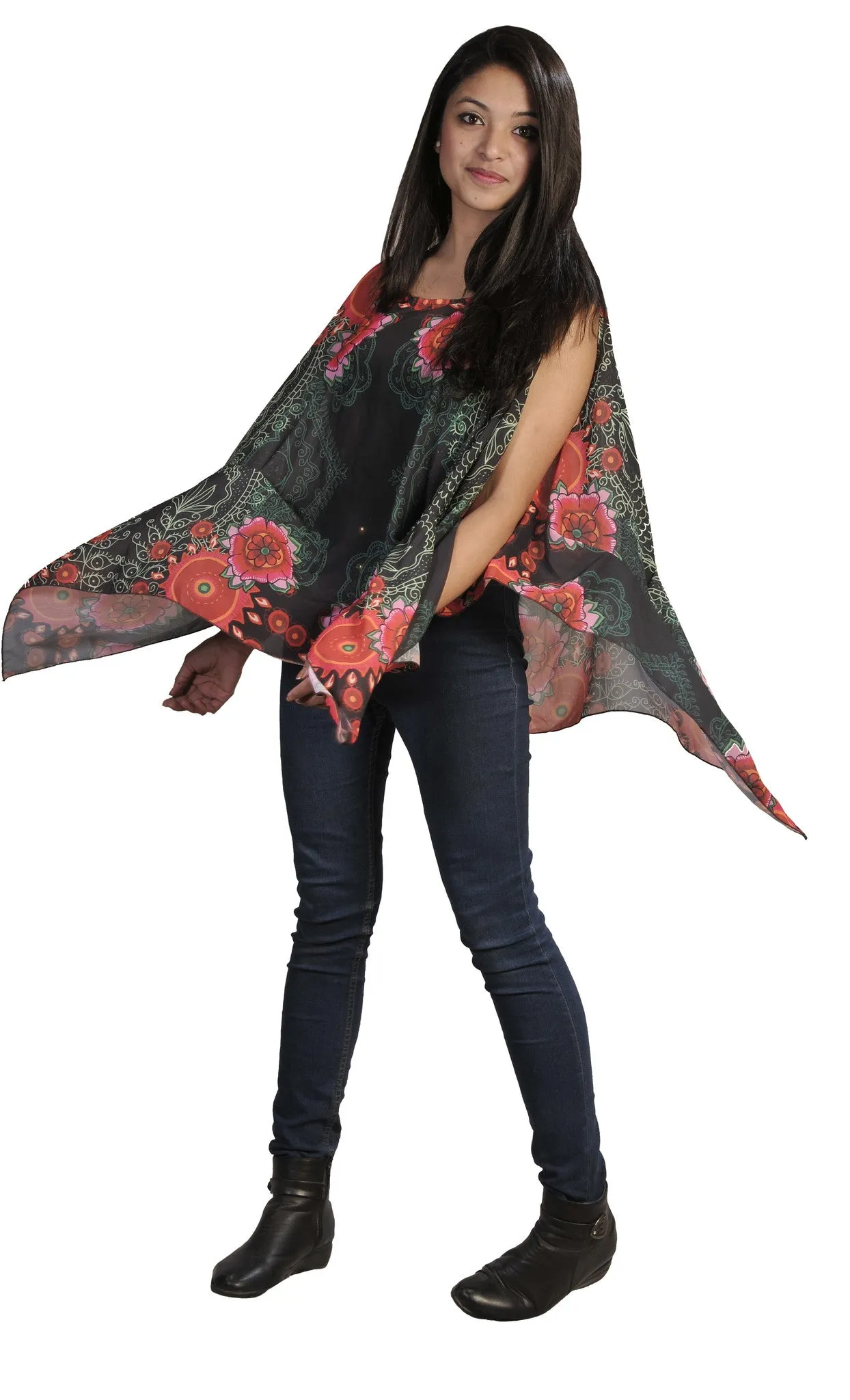 womens-colorful-flower-pattern-soft-pancho-design-dress