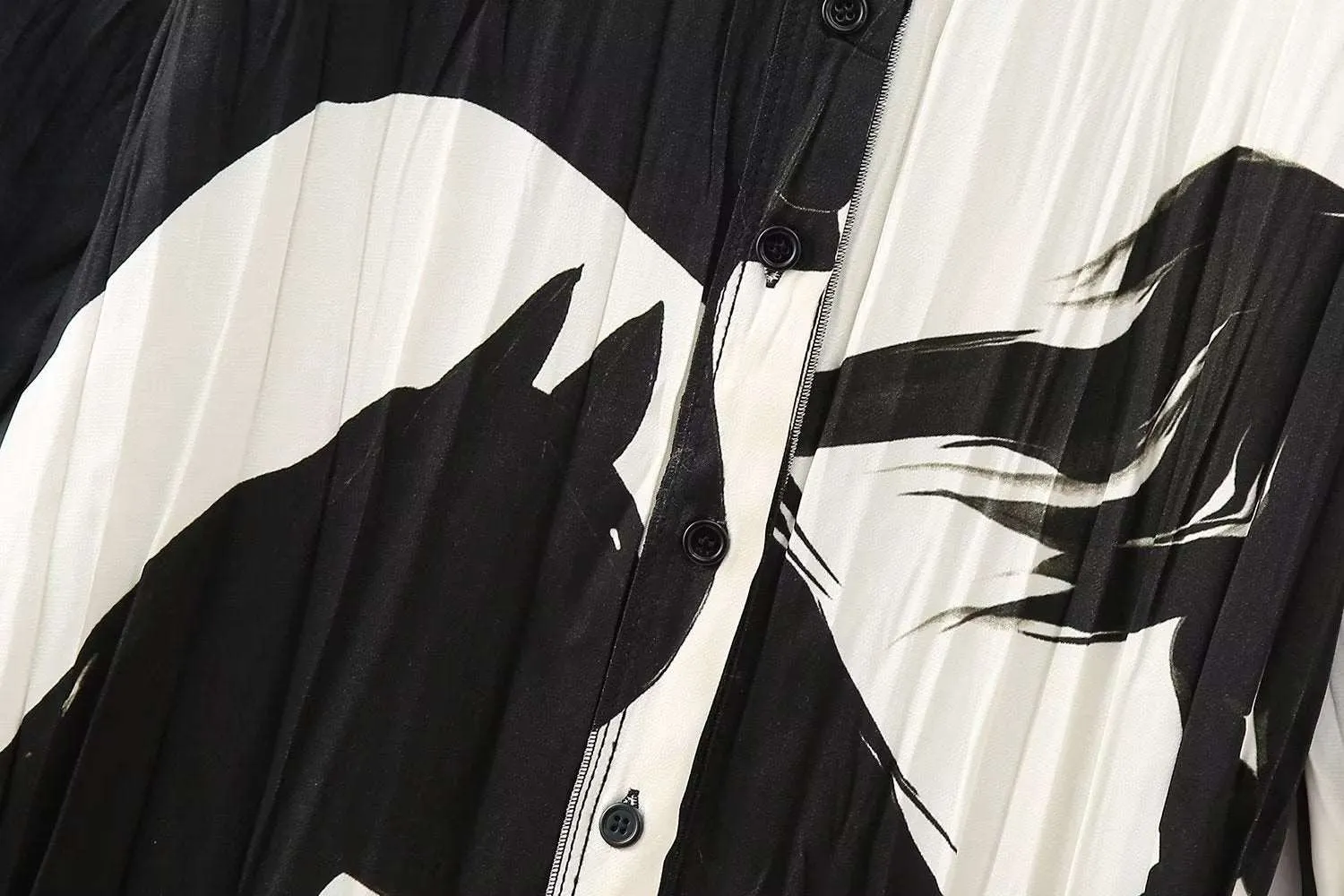 Women's Long Sleeve Black and White Shirt Style Dress