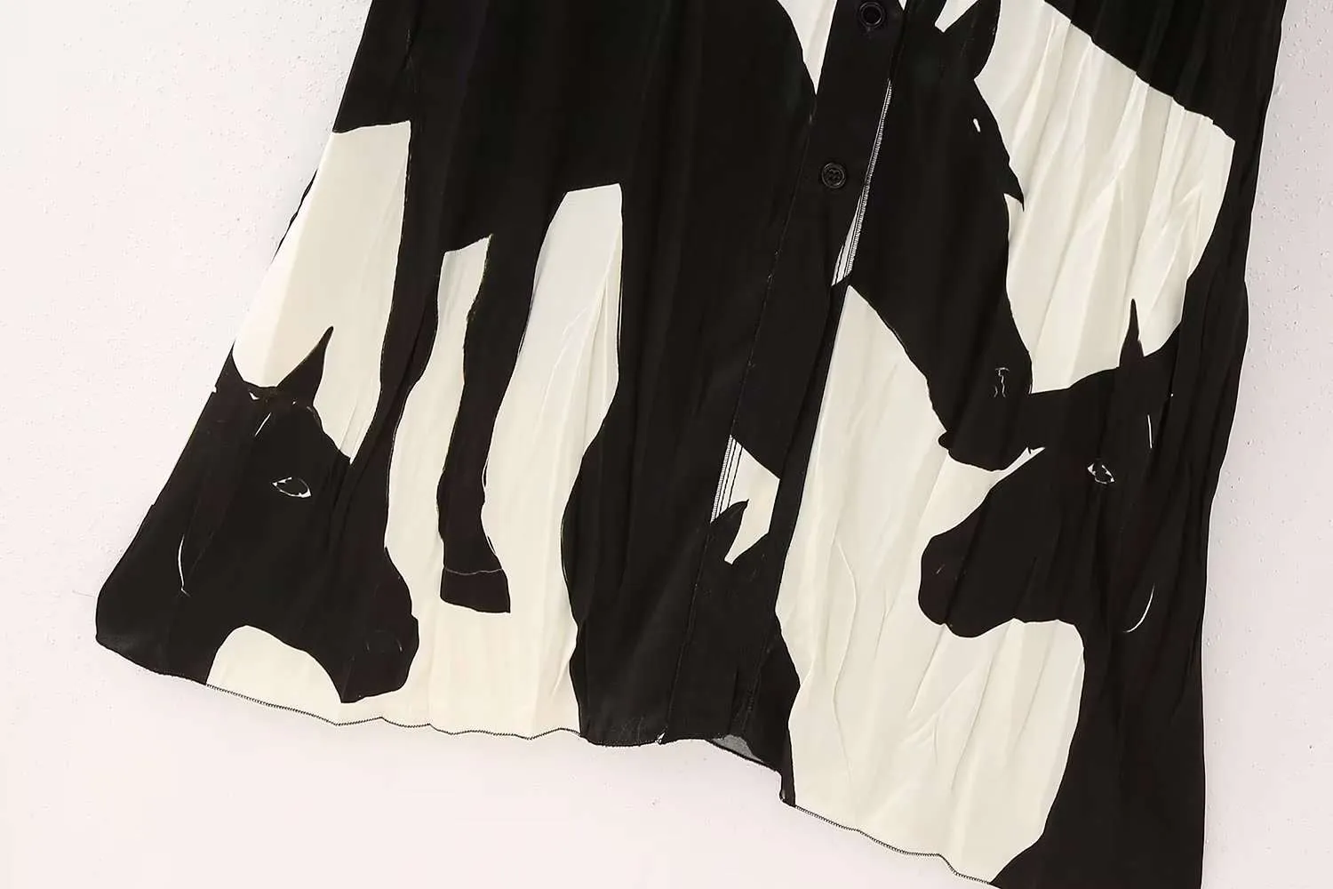 Women's Long Sleeve Black and White Shirt Style Dress